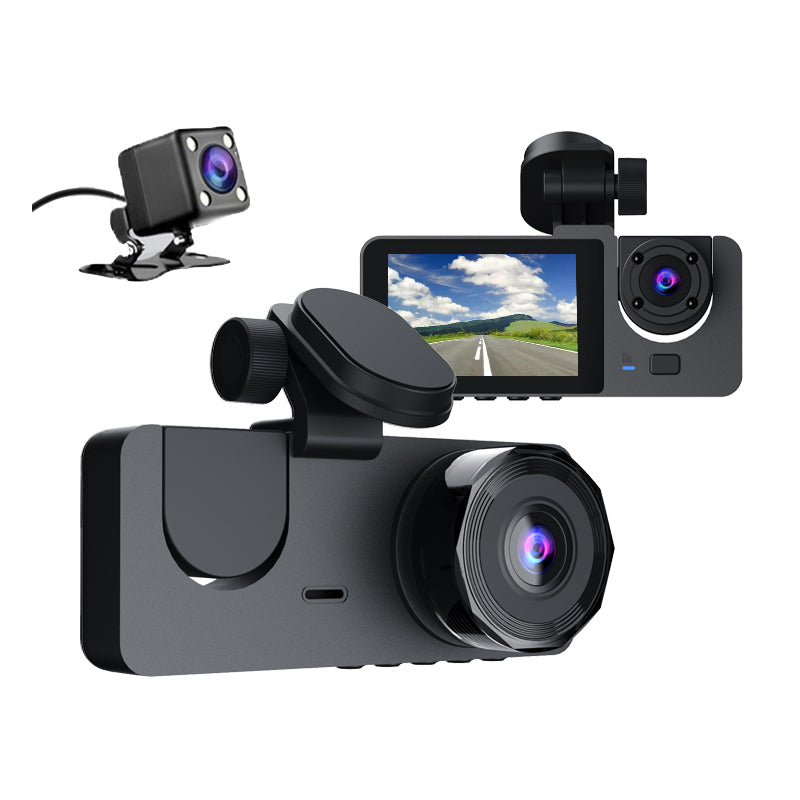 3 inch screen Dash Cam with Front, Cabin and Rear Cameras, Full HD Loop Recording, Night Vision and Parking Monitor