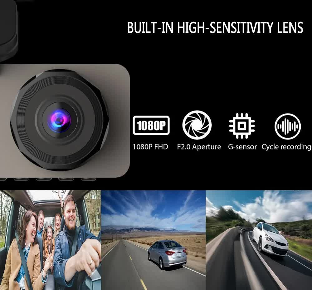 3 inch screen Dash Cam with Front, Cabin and Rear Cameras, Full HD Loop Recording, Night Vision and Parking Monitor