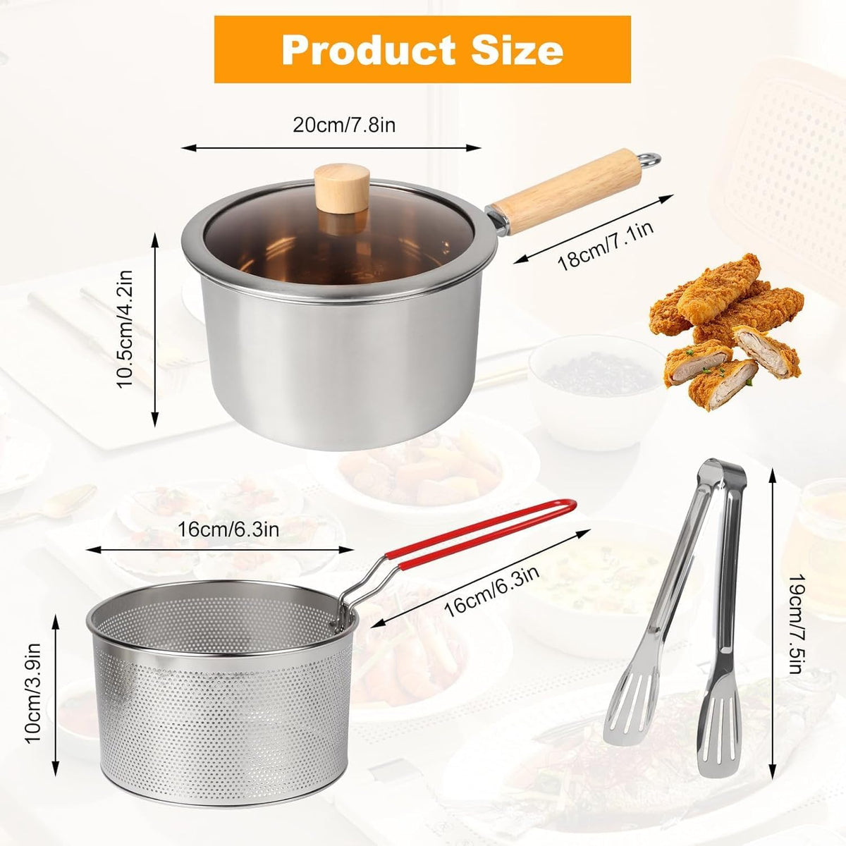Stainless Steel Deep Fryer Pot with Basket for Tempura, Chips and Fried Foods, Suitable for Induction and Gas Cooktops, Silver