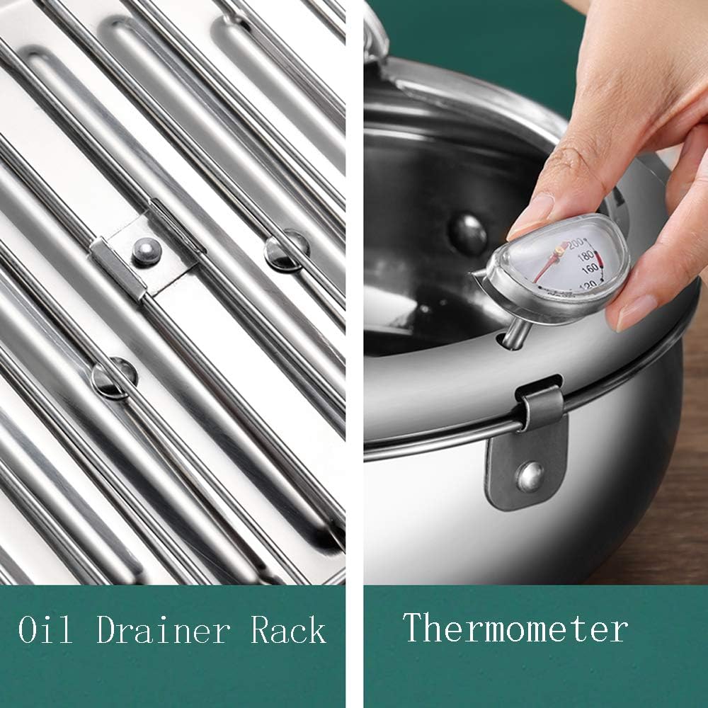 Stainless Steel Deep Fryer Pot with Basket for Tempura, Chips and Fried Foods, Suitable for Induction and Gas Cooktops, 24 cm, Silver