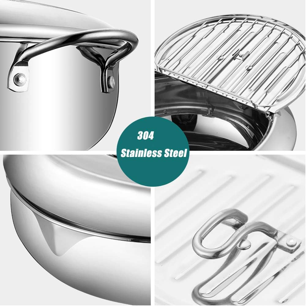 Stainless Steel Deep Fryer Pot with Basket for Tempura, Chips and Fried Foods, Suitable for Induction and Gas Cooktops, 24 cm, Silver