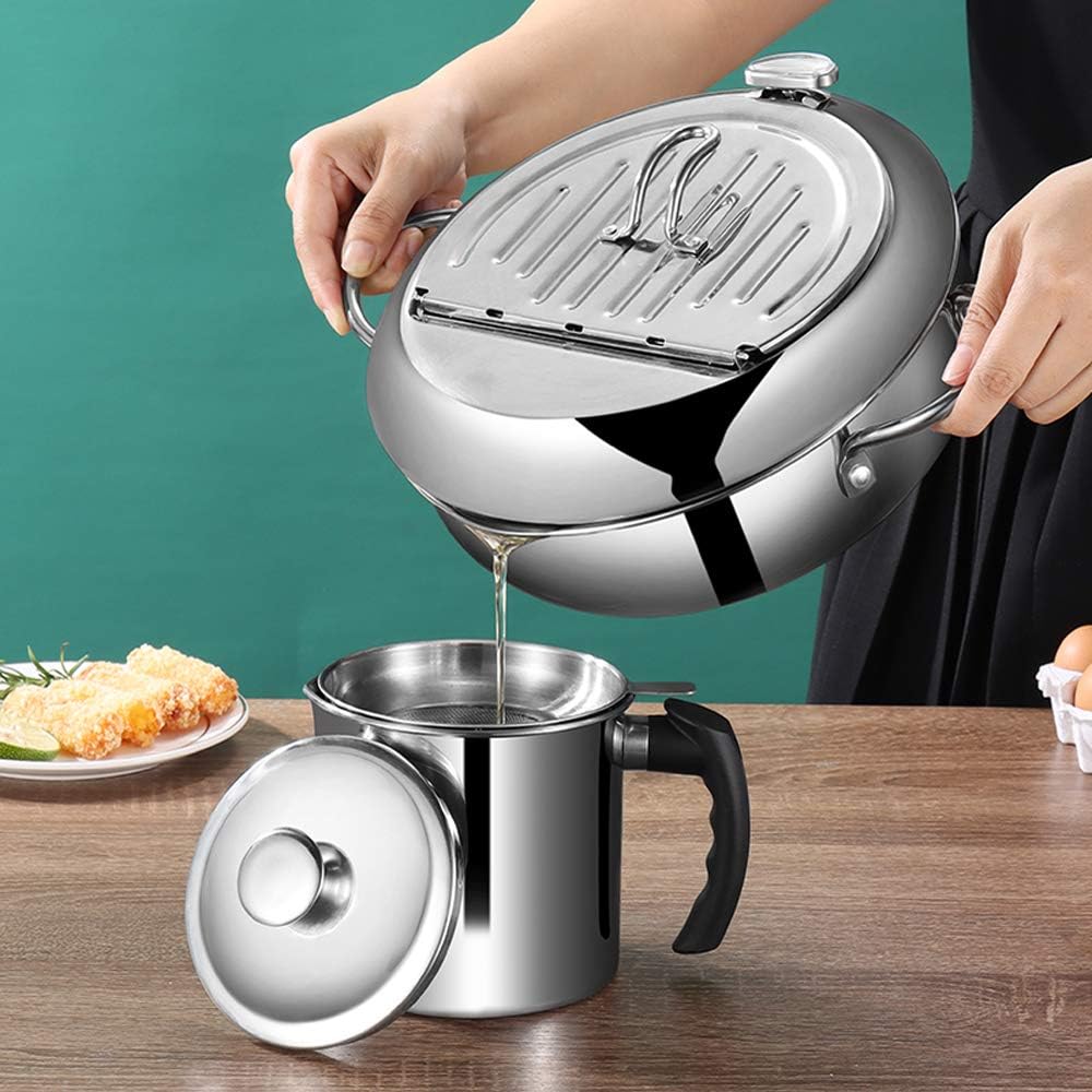 Stainless Steel Deep Fryer Pot with Basket for Tempura, Chips and Fried Foods, Suitable for Induction and Gas Cooktops, 24 cm, Silver