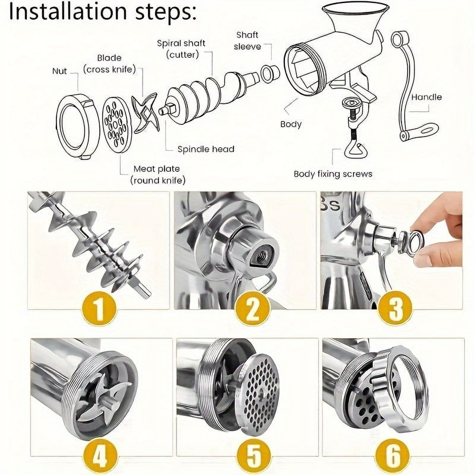Stainless Steel Manual Meat Grinder With Tabletop Clamp - Heavy Duty Sausage Maker & Vegetable Crusher, Essential Kitchen Gadget
