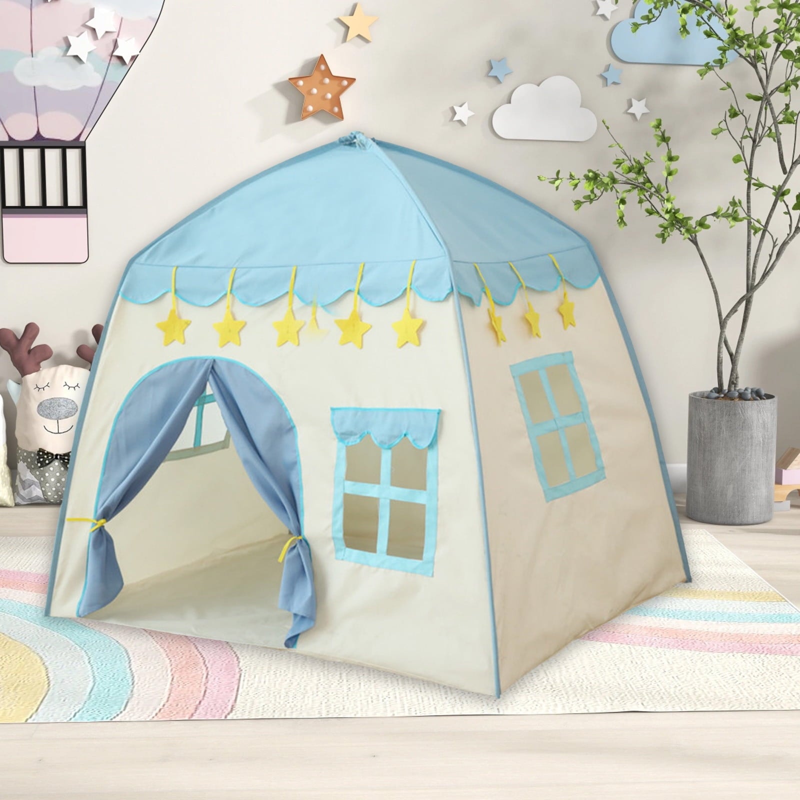 Cute Princess Tent for Girls, Princess Castle Play Tent Playhouse for Children Indoor and Outdoor Fun, 51"x 40" x 51 Blue
