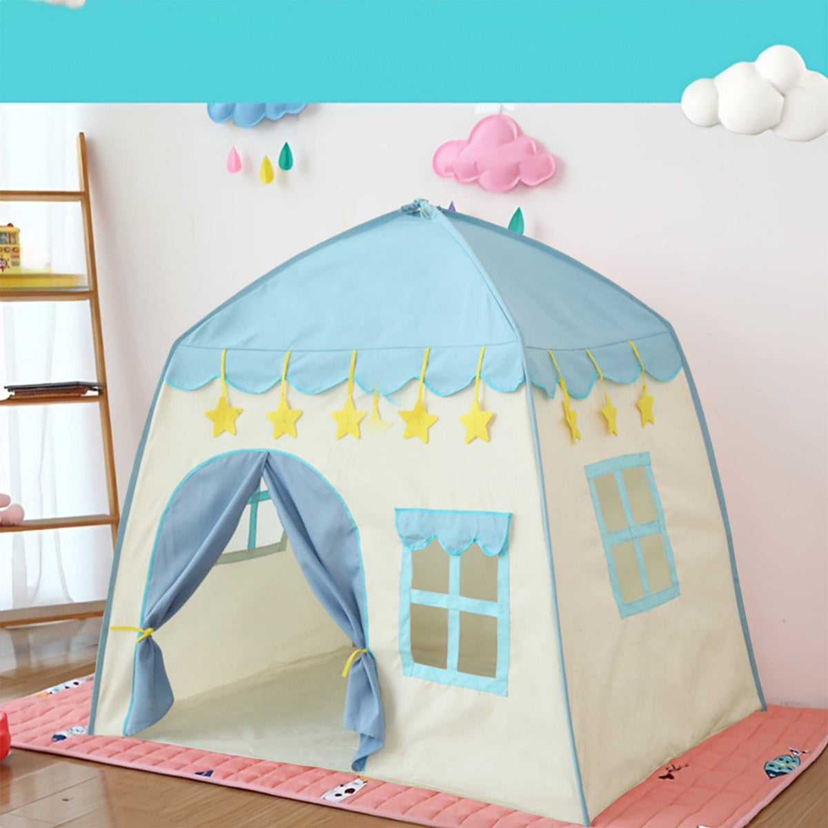 Princess Tent for Girls, Kids Castle Play Tent Playhouse for Indoor Outdoor, 51 x 40 x 51 Inches, Blue