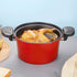 Nonstick Ceramic Coated Sauce Pan with Lid, Crock Pot with Twist & Lock Handles, Micro Pressure Cooker Versatile Cookware for Stovetops, Easy to Clean Red