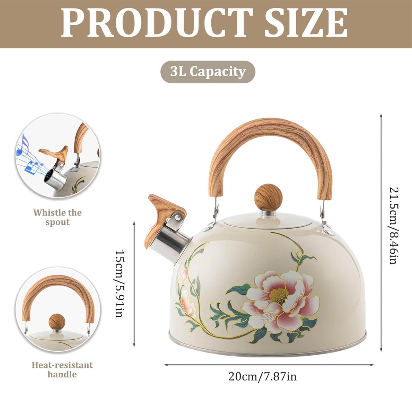 Whistling Tea Kettle for Stovetop, Stainless Steel Tea Pot Kettles, Rapid Boiling Teapot with Stay-Cool Ergonomic Handle, Perfect for Home & Kitchen Multicolor