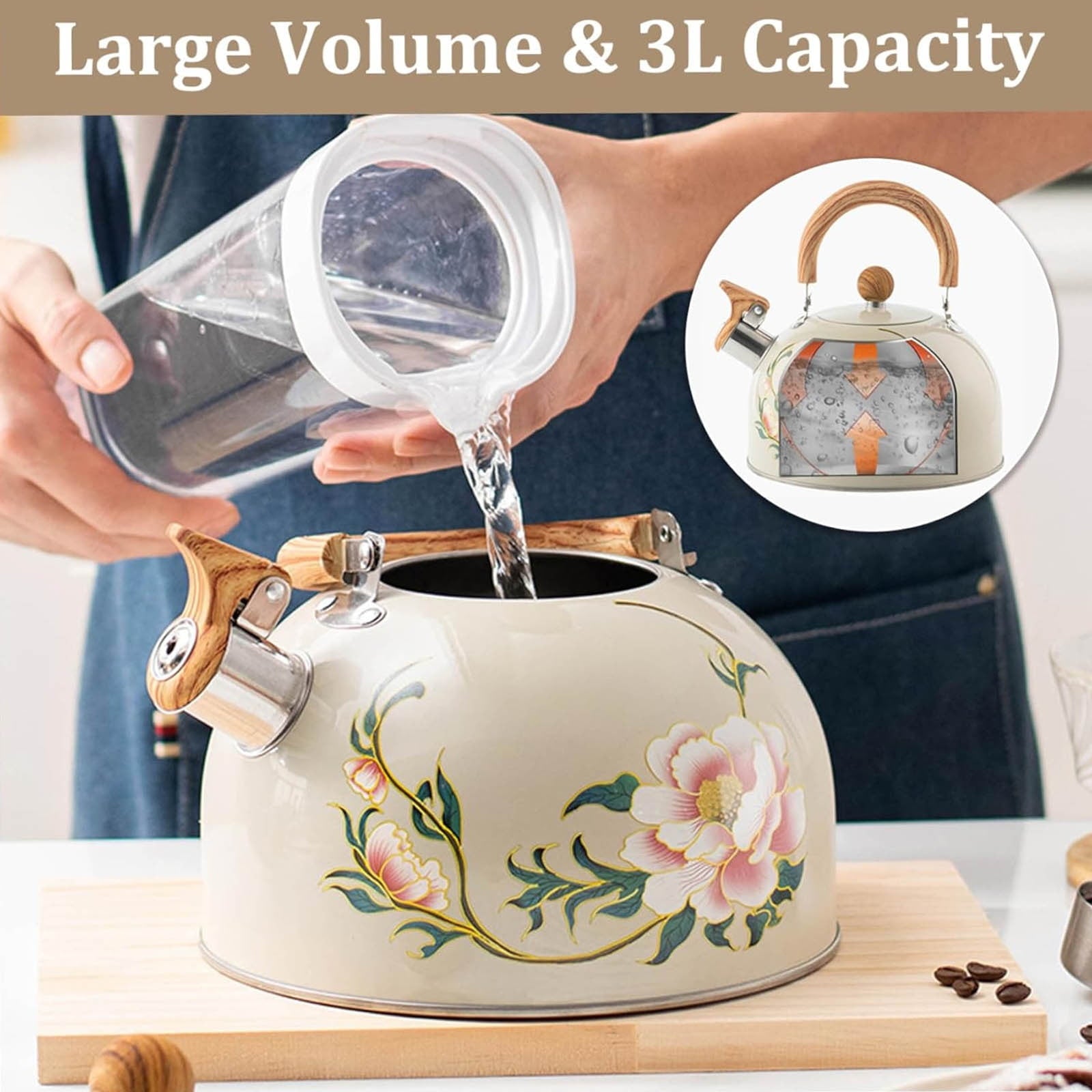 Whistling Tea Kettle for Stovetop, Stainless Steel Tea Pot Kettles, Rapid Boiling Teapot with Stay-Cool Ergonomic Handle, Perfect for Home & Kitchen Multicolor