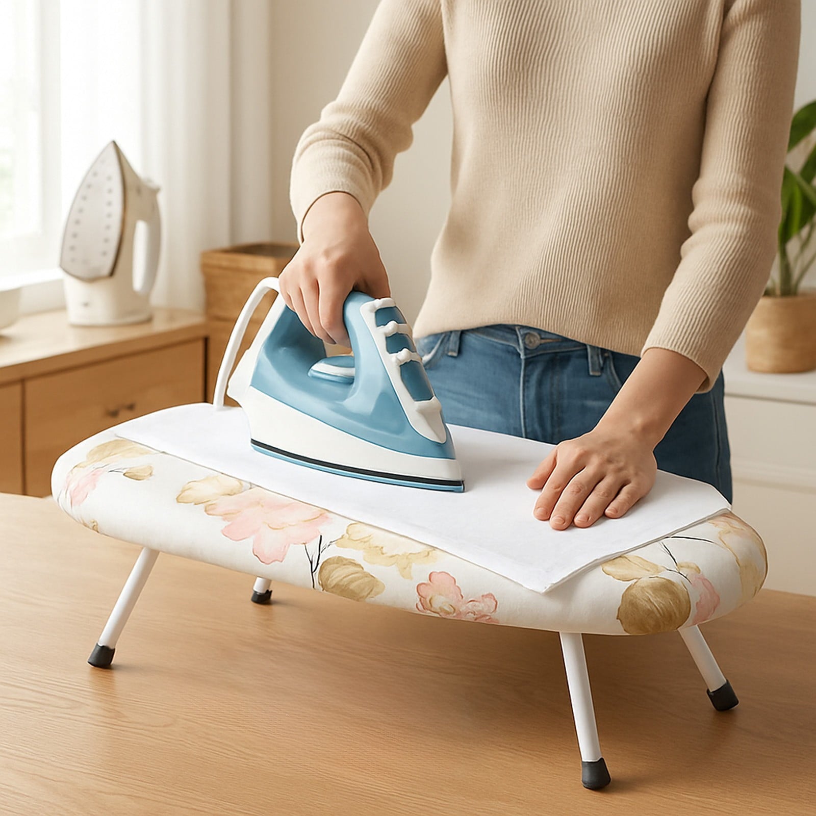 Desktop Ironing Board, Small Folding Tabletop Iron Board with Heat-Resistant Cover, Portable for Dorm, Travel & Small Spaces, Mini Ironing Mat E