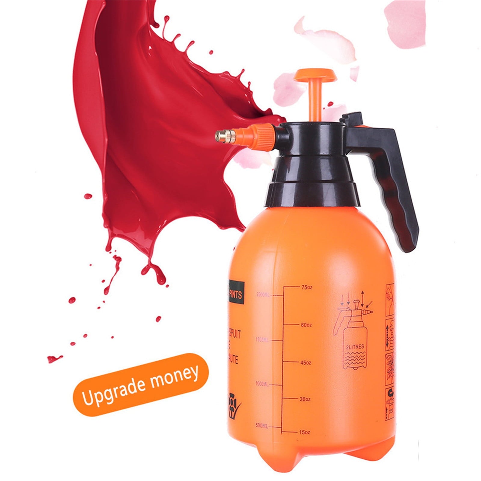 Handheld Garden Pump Sprayer, 2L Lawn & Garden Pressure Water Spray Bottle with Adjustable Brass Nozzle, for Plants and Other Cleaning Solutions Orange