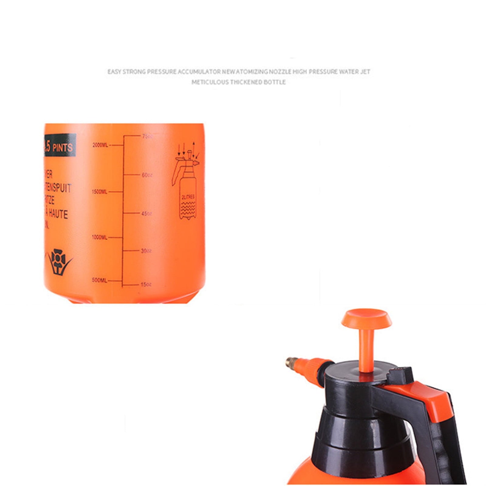 Handheld Garden Pump Sprayer, 2L Lawn & Garden Pressure Water Spray Bottle with Adjustable Brass Nozzle, for Plants and Other Cleaning Solutions Orange