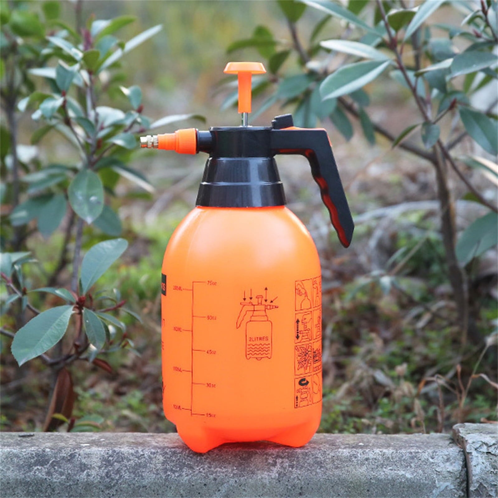 Handheld Garden Pump Sprayer, 2L Lawn & Garden Pressure Water Spray Bottle with Adjustable Brass Nozzle, for Plants and Other Cleaning Solutions Orange