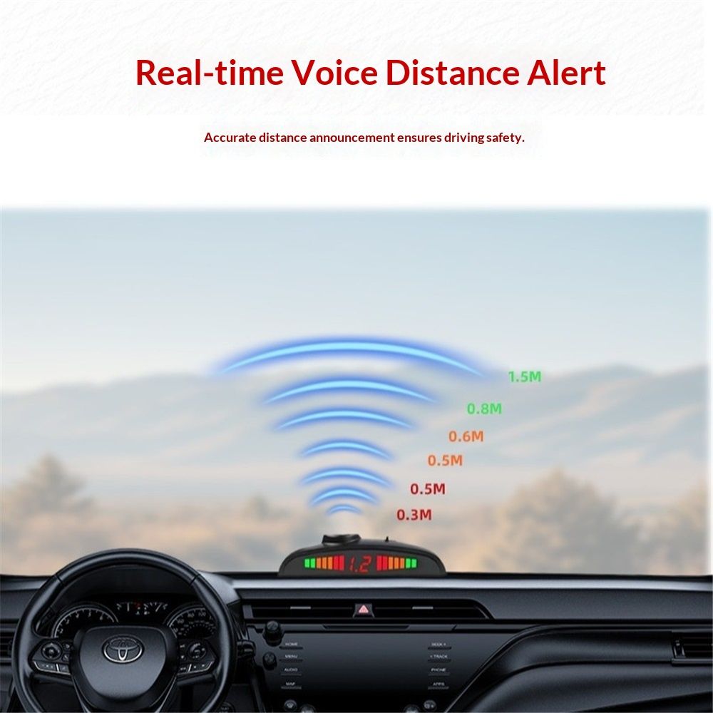 Car Reverse Parking Radar System with 8 Parking Sensors Distance Detection + LED Distance Display + Sound Warning (Black Color)