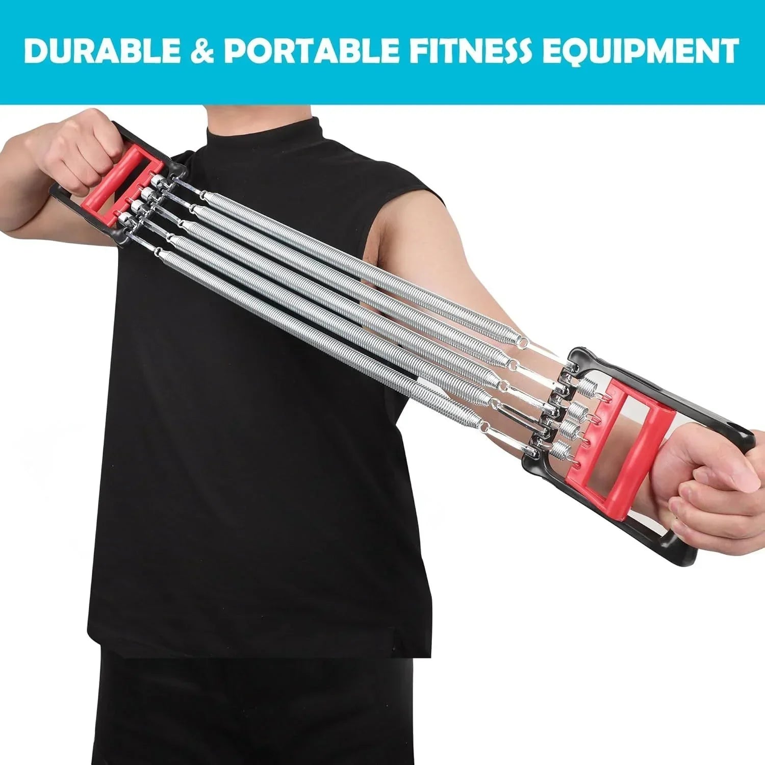 Chest Arm Expander, Adjustable Exercise Springs Resistance Bands for Men, Home Fitness Equipment with 5 Metal Spring for Home Gym Muscle Training Exerciser 1 PCS, Red Black