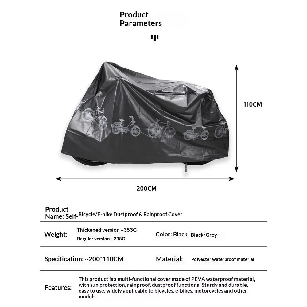 Bike Bicycle Cover Waterproof Dustproof- Bike Cover for 1 Bikes, Indoor and Outdoor Use, Bike Cover Rain Sun UV Wind Snow Proof Resistant (Black 350g)