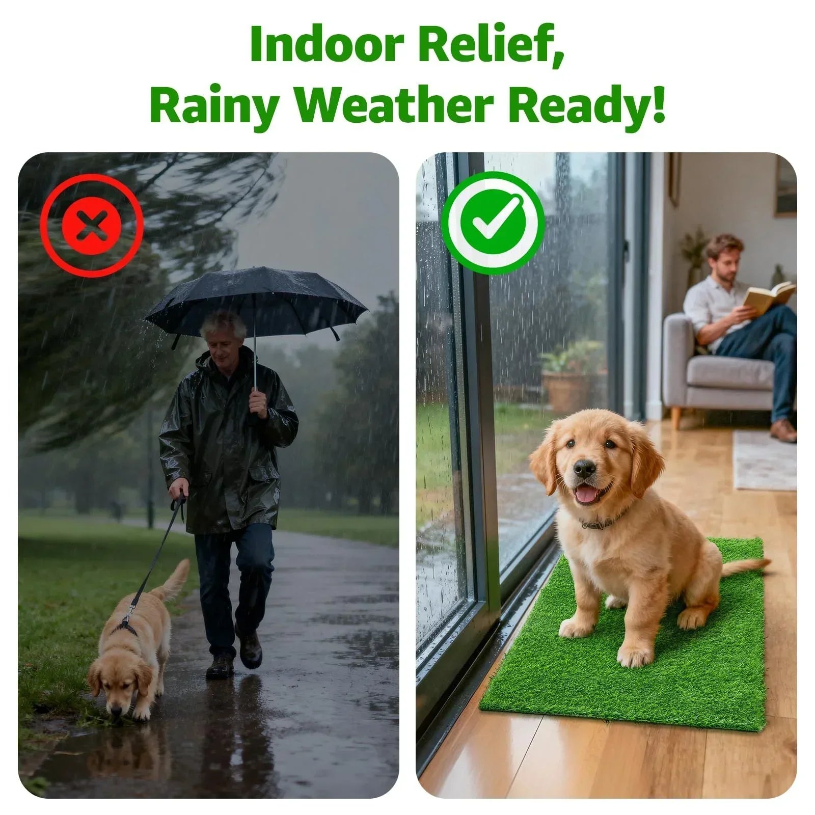 Grass Pad for Dogs 35cmx35cm, Strong Absorbency Soft and Real Grass for Pets Potty Training, Easy to Clean Fake Grass for Dog Indoor Outdoor Use (1 Pcs)