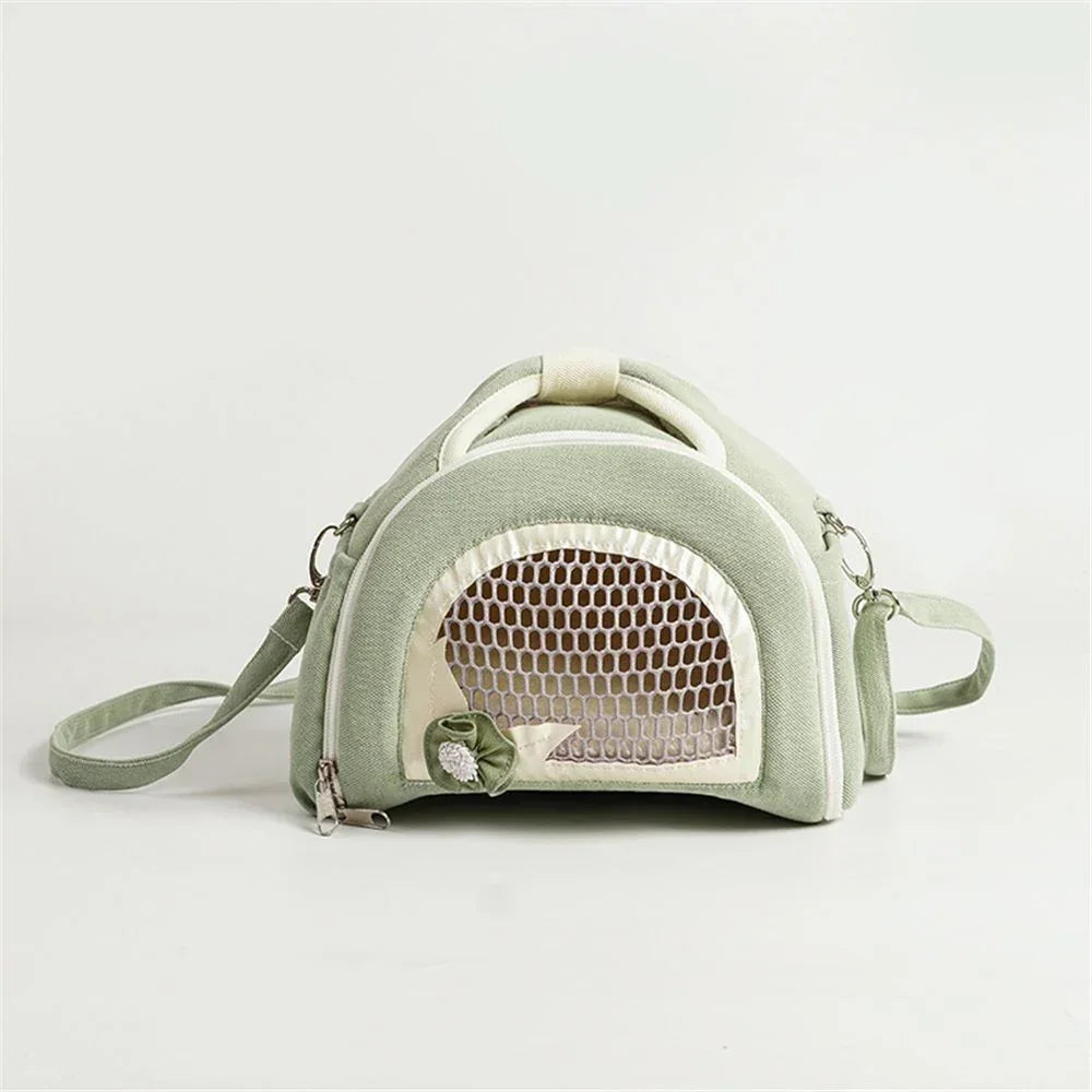 Hamster Carrier Guinea Pig Carrier Bag Small Animal Sugar Glider Pouch Gerbil Hedgehog Portable Travel Carrier Outdoor Hangbag Flying Squirrel Rat Carrier （matcha green）