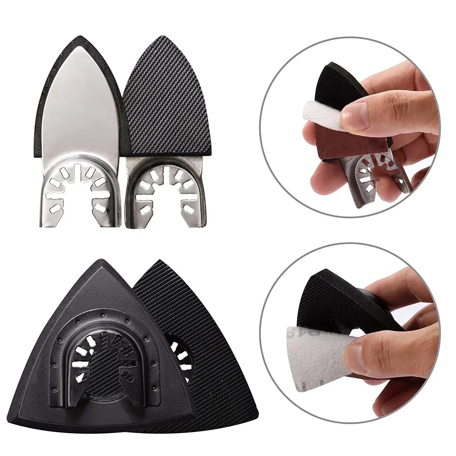 104Pcs Oscillating Tool Detail Sanding Pads Kit 2Pcs Triangle Sanding Pads and 2Pcs Finger Sanding Pad 100Pcs Multitool Sandpaper Grit Fit for Finishing Wood Sanding Plaster