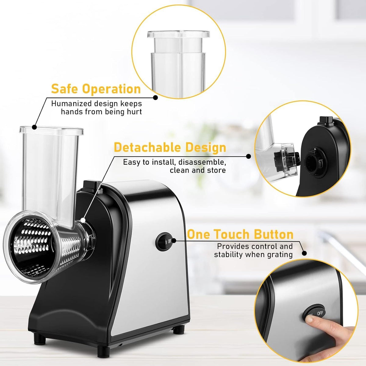 Electric Cheese Grater, 250W 5-in-1 Professional Cheese Grater Electric Vegetable Slicer, Electric Slicer Shredder for Veggies