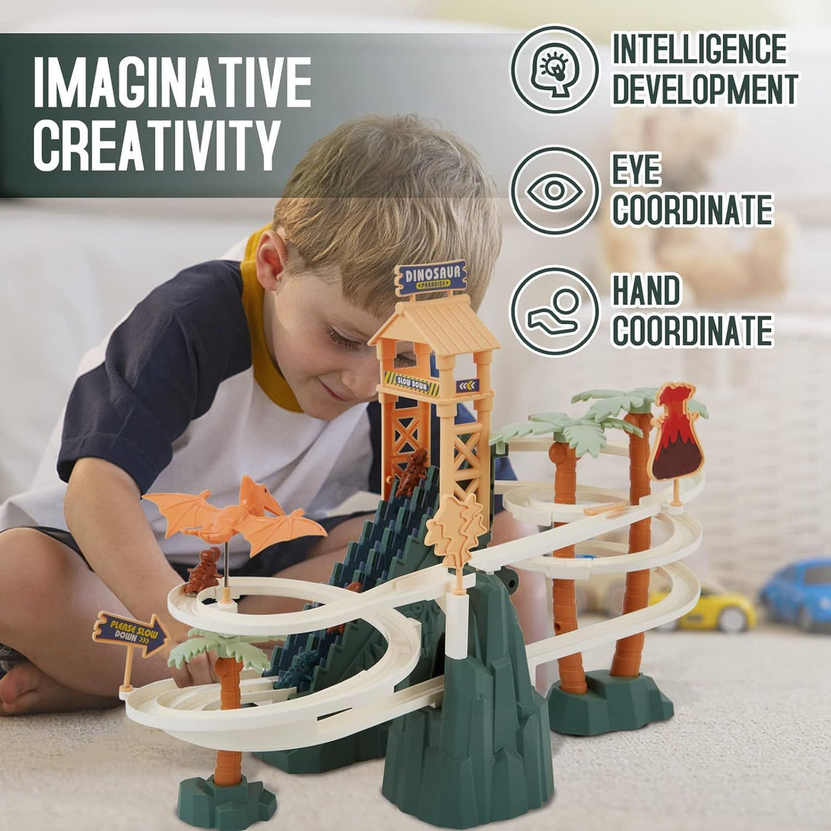 Dinosaur Electric Race Track Set - Double Loop Track, Learning & Educational Toy for Kids Ages 3-7, for Boys & Girls