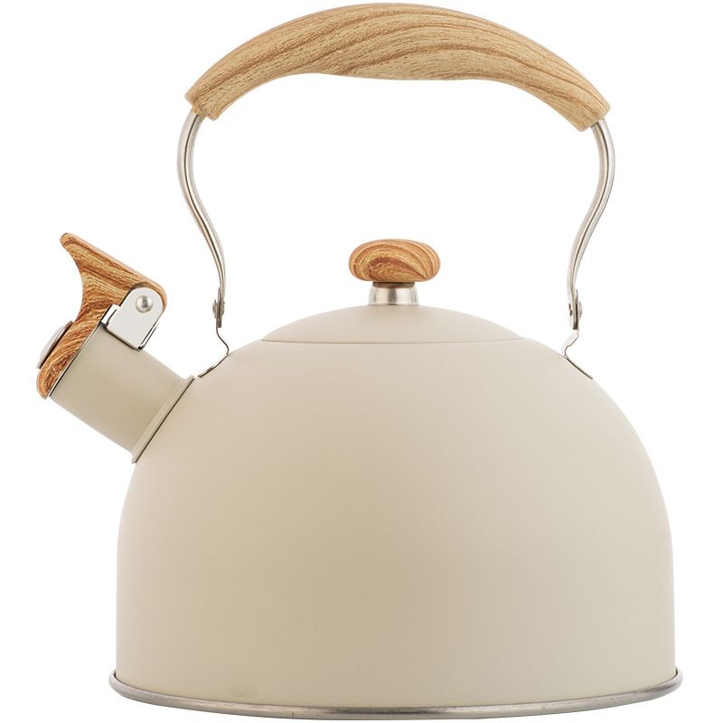 2.5 L Whistling Tea Kettles with Wood Grain adjustment Nylon Handle, Capsule Base Tea Kettle, White (White)