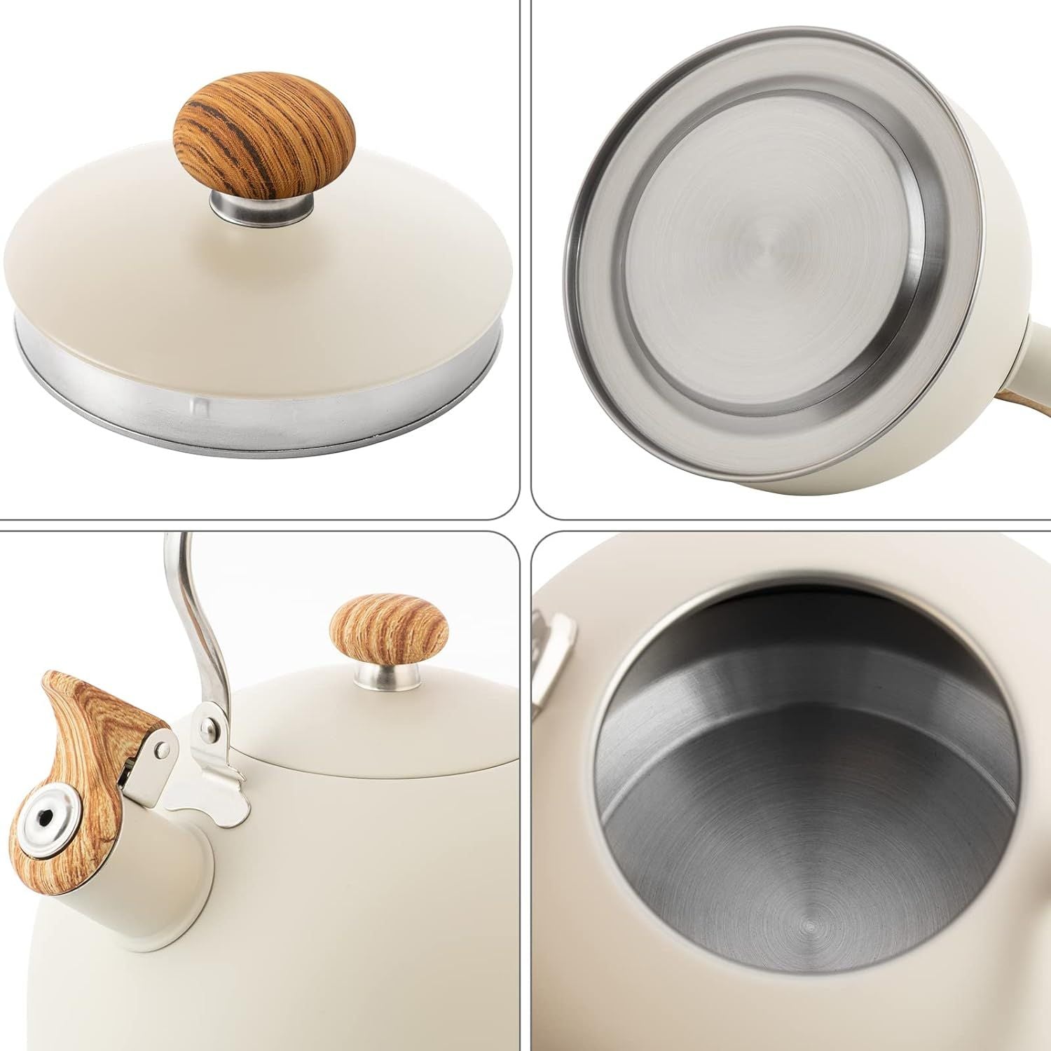 2.5 L Whistling Tea Kettles with Wood Grain adjustment Nylon Handle, Capsule Base Tea Kettle, White (White)