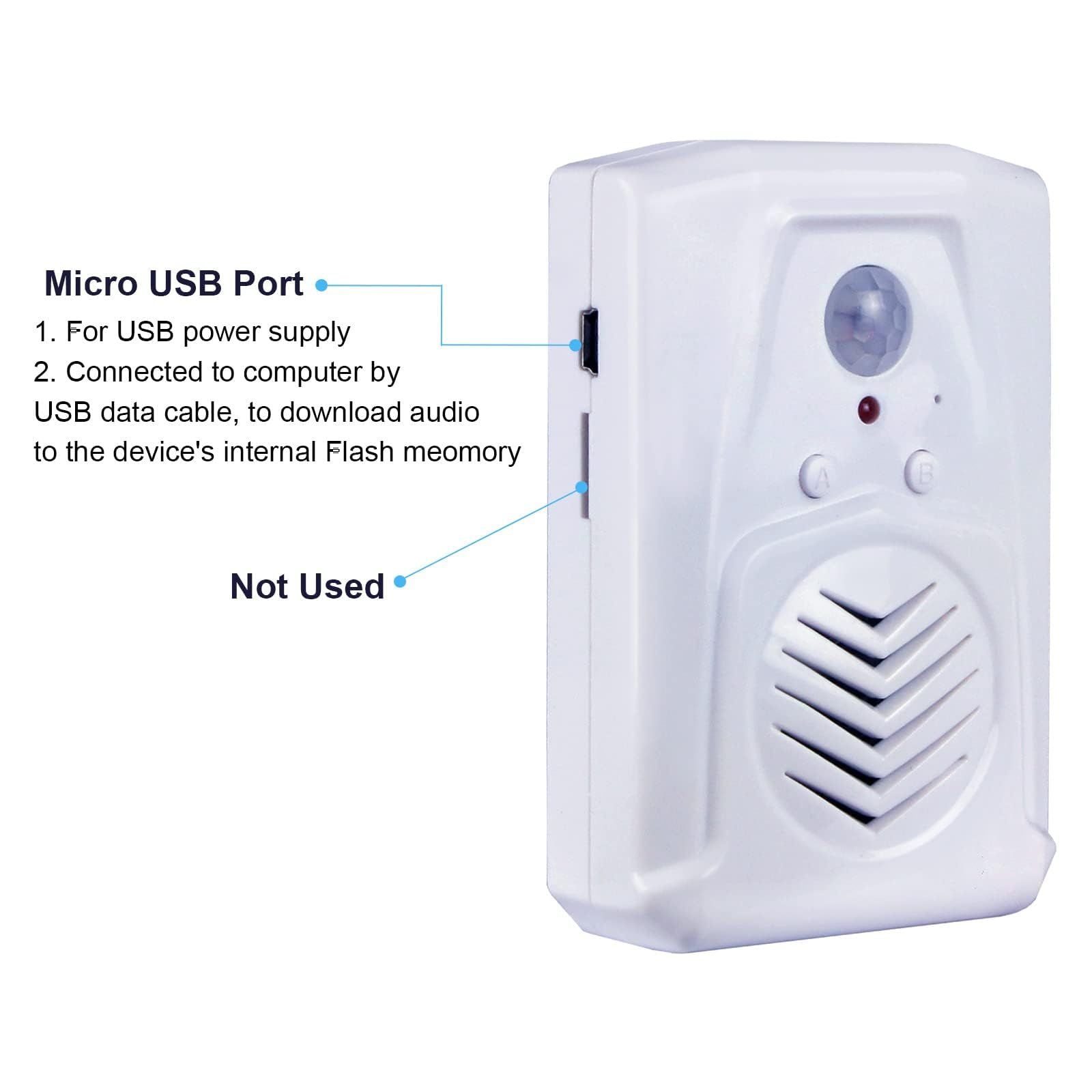 Motion Sensor Activated Sound Player Speaker with USB Cable, Download Your own MP3 Audio Files to Play Speech, Music (White)