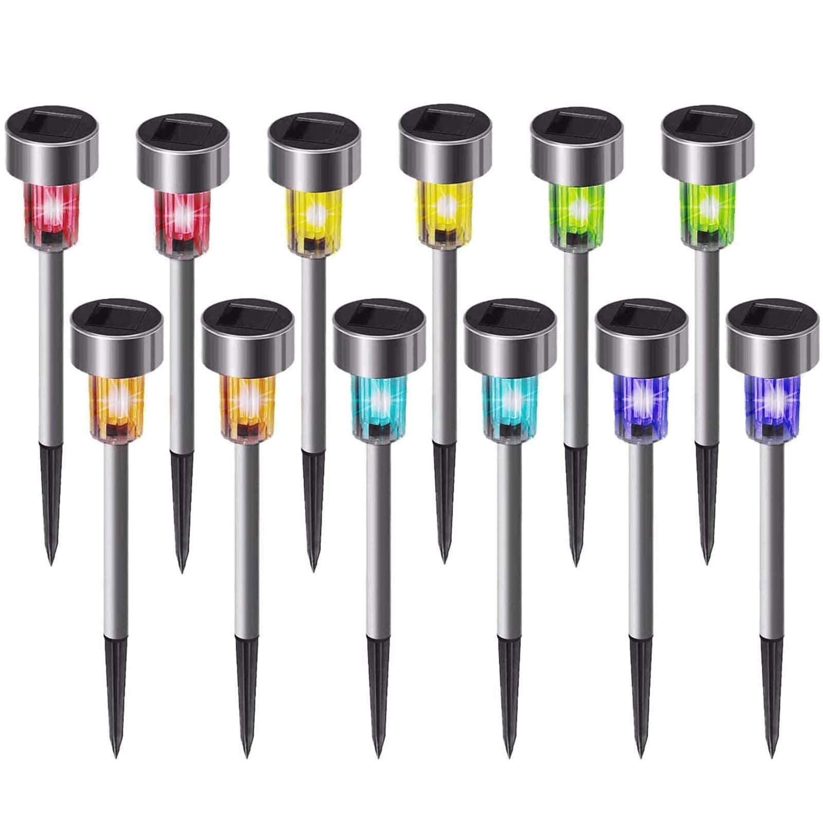 Solar Lights Outdoor Waterproof, Stainless Steel LED Landscape Lighting Outdoor Solar Lights for Outside -12 Pack ( Multicolor )