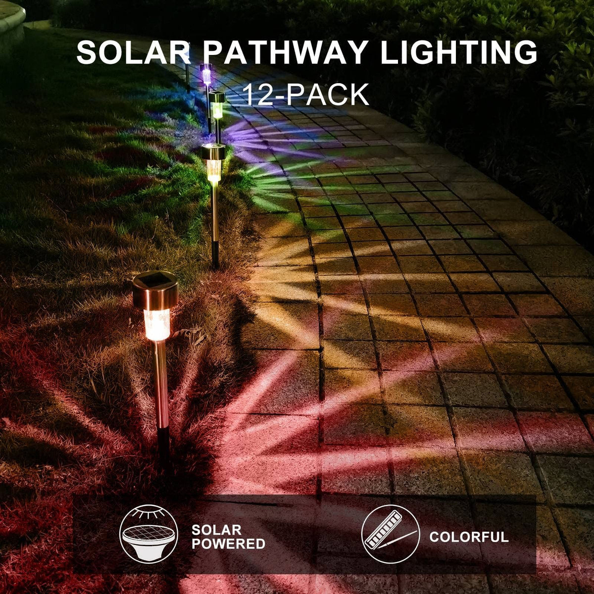 Solar Lights Outdoor Waterproof, Stainless Steel LED Landscape Lighting Outdoor Solar Lights for Outside -12 Pack ( Multicolor )