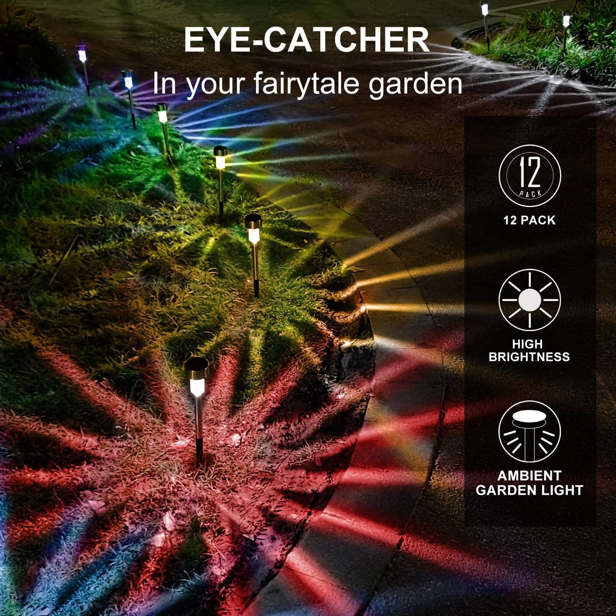 Solar Lights Outdoor Waterproof, Stainless Steel LED Landscape Lighting Outdoor Solar Lights for Outside -12 Pack ( Multicolor )