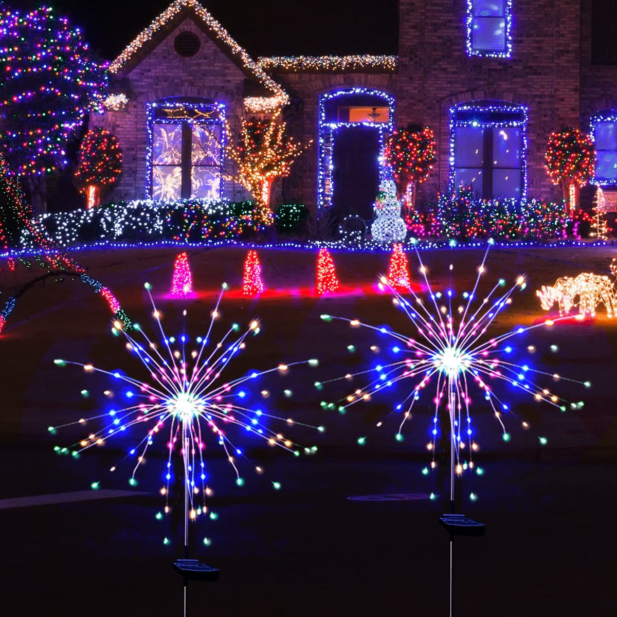 Solar Garden Lights Solar Lights Outdoor Waterproof 2 Pack Solar Powered Firework Stake Lights 120 LED Solar Outside (Colorful)