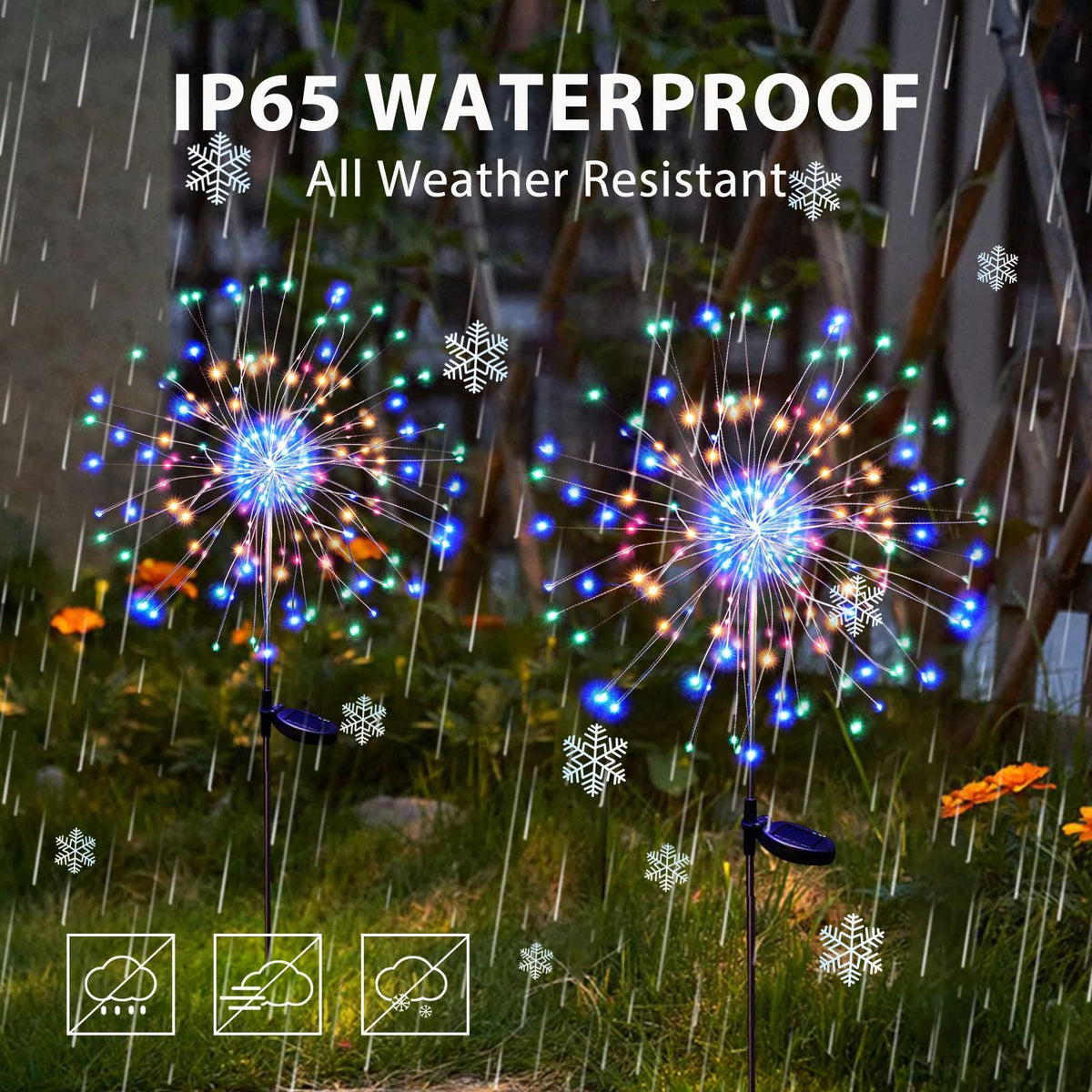 Solar Garden Lights Solar Lights Outdoor Waterproof 2 Pack Solar Powered Firework Stake Lights 120 LED Solar Outside (Colorful)