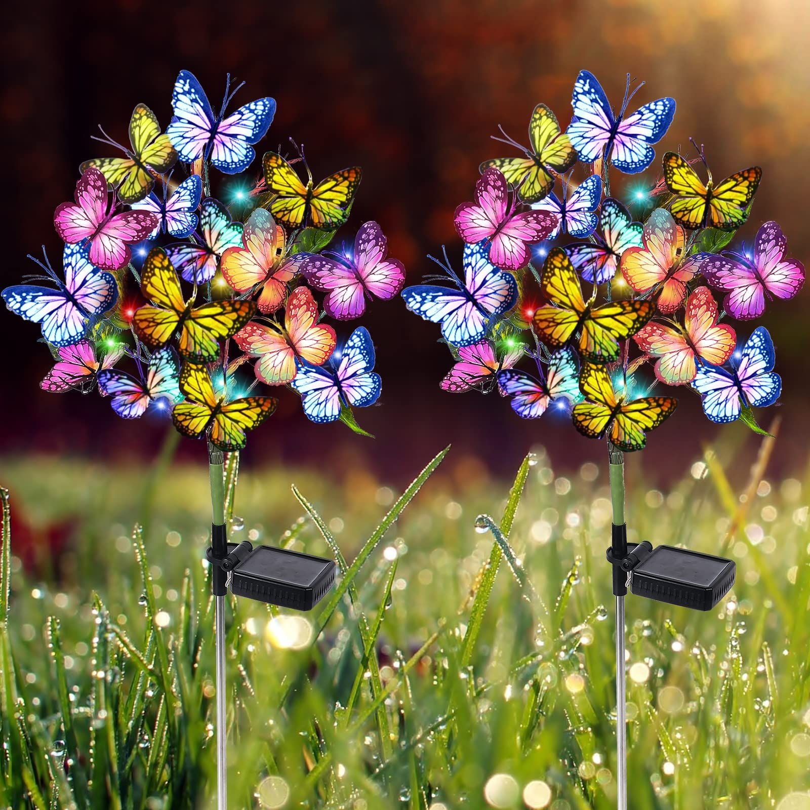Solar Garden Lights Outdoor Waterproof Decorative Solar Lights New Upgraded 2 Pack with 44 LED 34 Butterfly Solar Lights