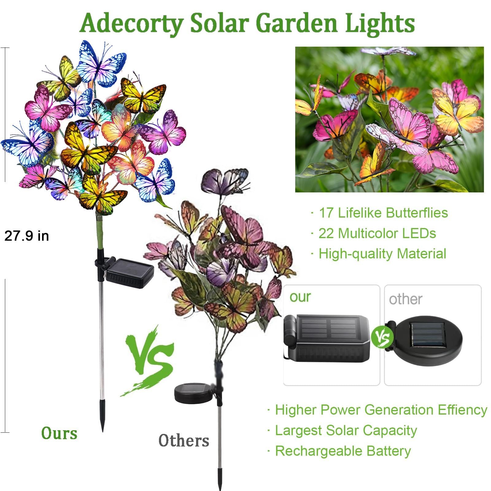 Solar Garden Lights Outdoor Waterproof Decorative Solar Lights New Upgraded 2 Pack with 44 LED 34 Butterfly Solar Lights
