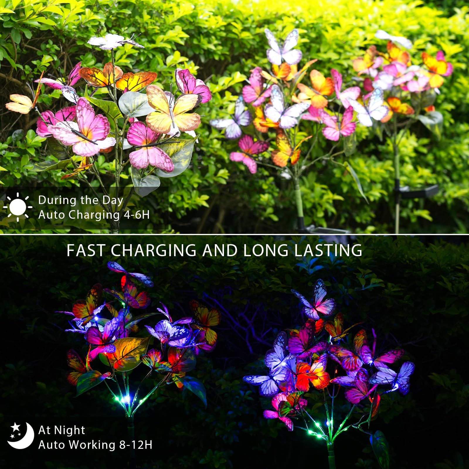 Solar Garden Lights Outdoor Waterproof Decorative Solar Lights New Upgraded 2 Pack with 44 LED 34 Butterfly Solar Lights