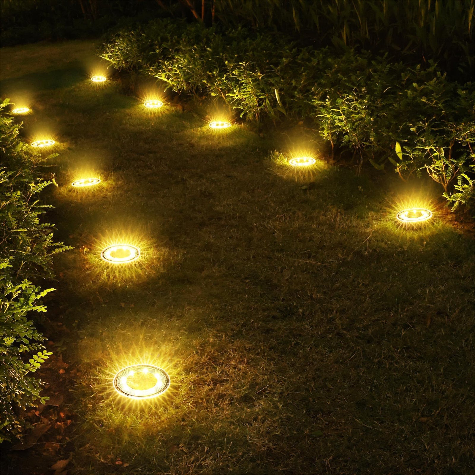Solar Ground Lights,10 Pack 8 LED Solar Lights Outdoor IP68 Waterproof Solar Disc Lights In-Ground Landscape Lighting (Warm White)
