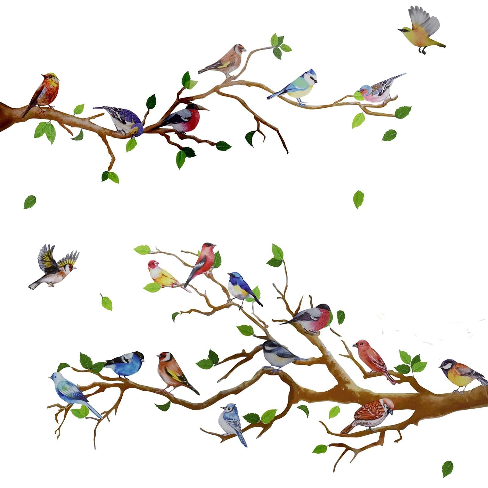 Little Birds on Tree Branches Wall Decal Vinyl Wall Sticker (34 x 34 Inch) Removable Peel and Stick Art Murals Decor for Bedroom
