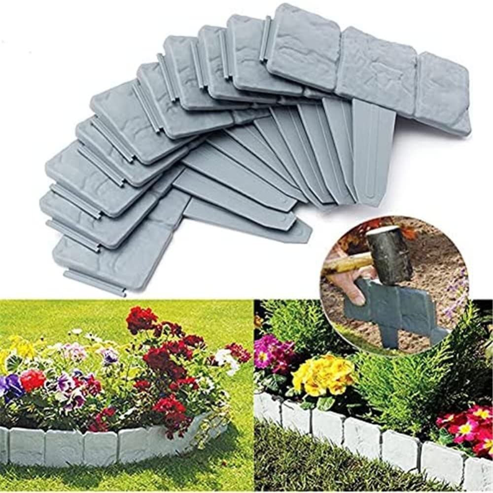 10pcs Garden Landscape Edging Border, Garden Edging Border Imitation Stone Brick Plant Plastic Fencing Lawn Plant Border DIY