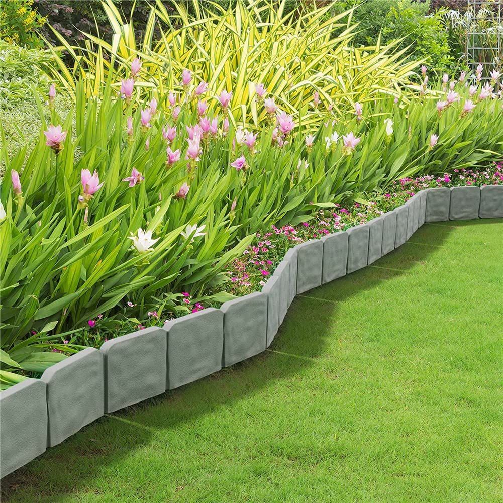 10pcs Garden Landscape Edging Border, Garden Edging Border Imitation Stone Brick Plant Plastic Fencing Lawn Plant Border DIY