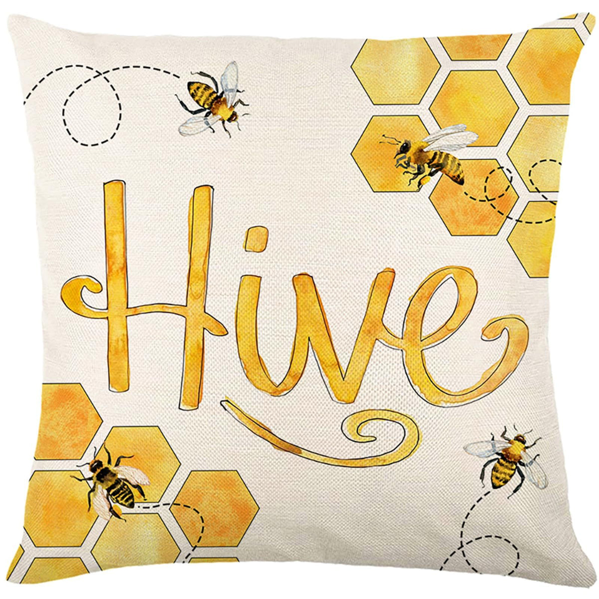 Floral Pillow Covers 18x18 inch Set of 4 Yellow Bee Honey Pillow Cases Spring Summer Decorative Cushion Covers for Couch Sofa