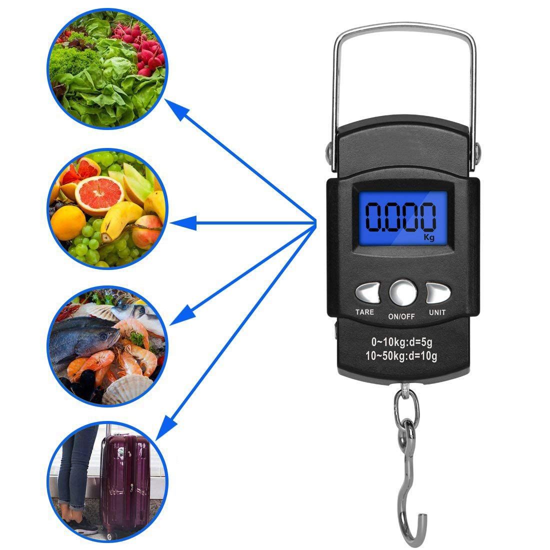Fishing Scale Backlit LCD Screen, Portable Electronic Balance Digital Fish Hook Hanging Scale with Measuring Tape Ruler