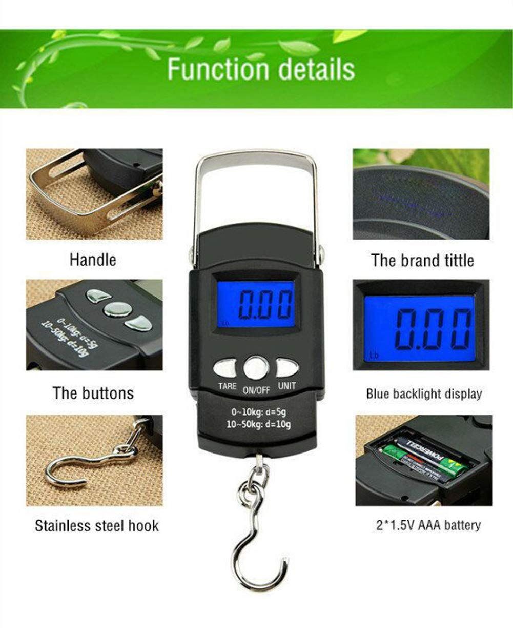 Fishing Scale Backlit LCD Screen, Portable Electronic Balance Digital Fish Hook Hanging Scale with Measuring Tape Ruler