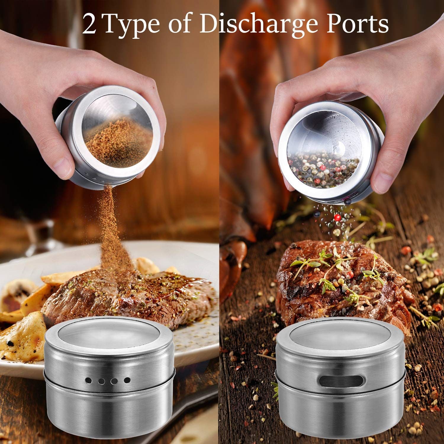 Upgrade Magnetic Spice Jars 12pcs with Wall Mounted,Stainless Steel Spice Tins with Lid and Small Holes for Sprinkle Rust