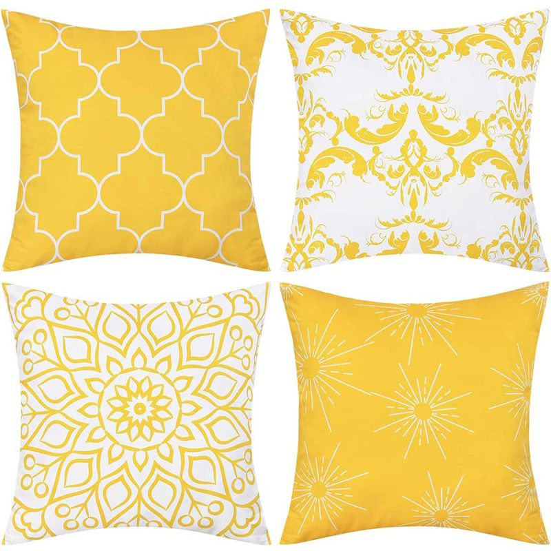 Pack of 4 Soft Canvas Throw Pillow Covers Cases for Couch Sofa Home Decor Dahlia Floral Outline Both Sides Print 18 X 18 Inches