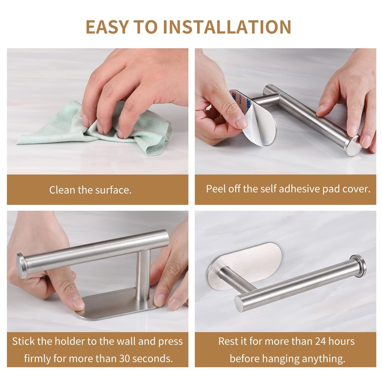 Toilet Paper Holder,Brushed Nickel,Wall Mount, Upgraded Adhesive Toilet Roll Holder,no Drilling,Bathroom Washroom