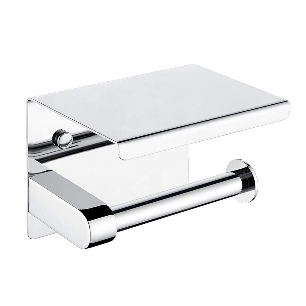 Toilet Paper Holder - Toilet Paper Roll Holder with Shelf, Adhesive No Drilling or Wall Mounted with Screws for Bathroom