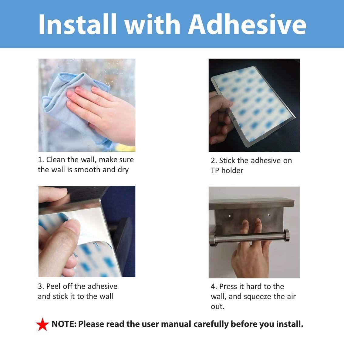 Toilet Paper Holder - Toilet Paper Roll Holder with Shelf, Adhesive No Drilling or Wall Mounted with Screws for Bathroom