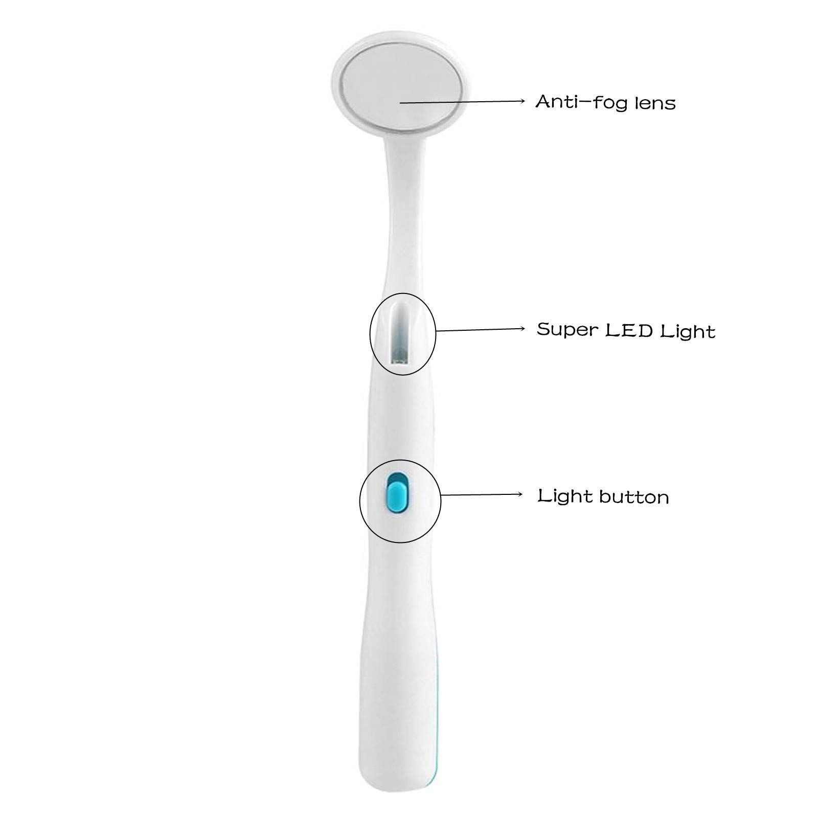 1Pcs Dental Mirror with Light Tool LED Lighted Teeth Inspection Mirror Anti Fog Curve Angle Dentist Oral Care Tool