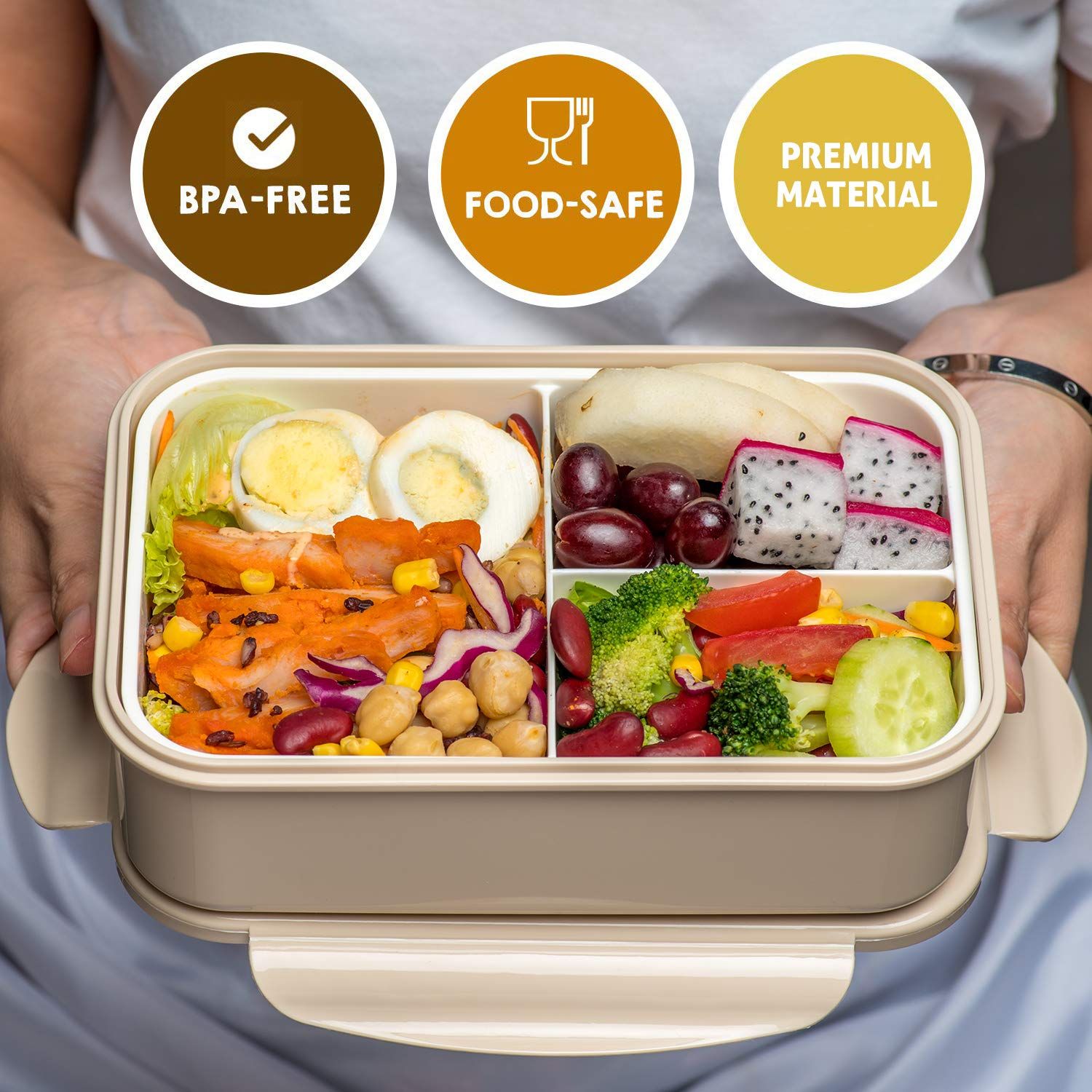 Bento Box for Adults and Kids - Portable, Lightweight, Easy to Carry Meal Holder with Spoon & Fork, Durable, Leak-Proof