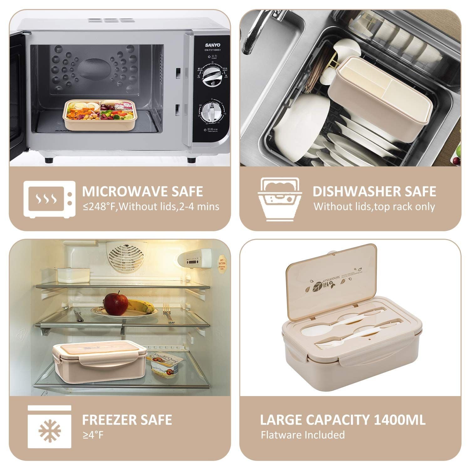 Bento Box for Adults and Kids - Portable, Lightweight, Easy to Carry Meal Holder with Spoon & Fork, Durable, Leak-Proof